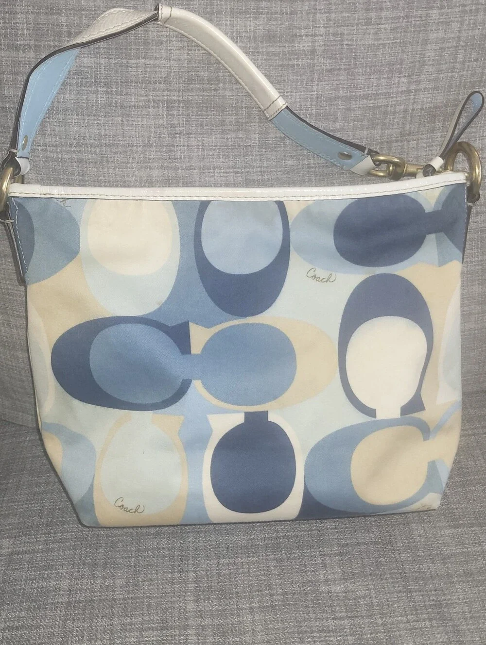 Coach Optic Signature Scarf Print Hobo Shoulder Bag 11955 Blue White Purse